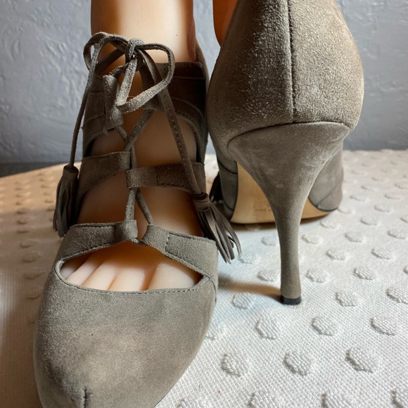 Plenty by Tracy Reese Paola Gray Lace Up Heels with Tassel Detail - Picture 4 of 16